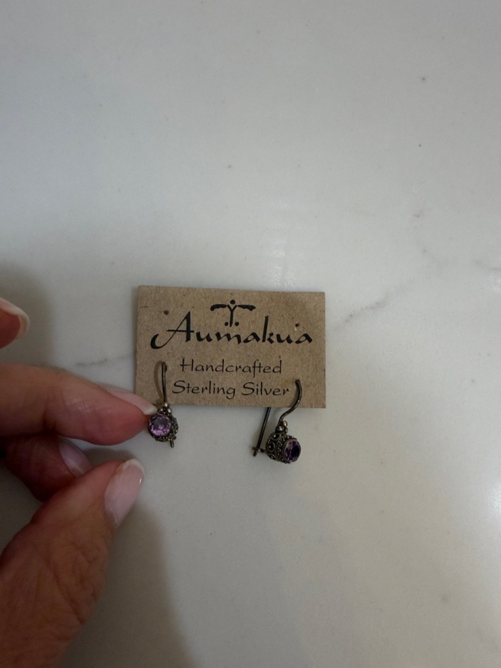 Sterling Silver Purple Crystal Drop Earrings